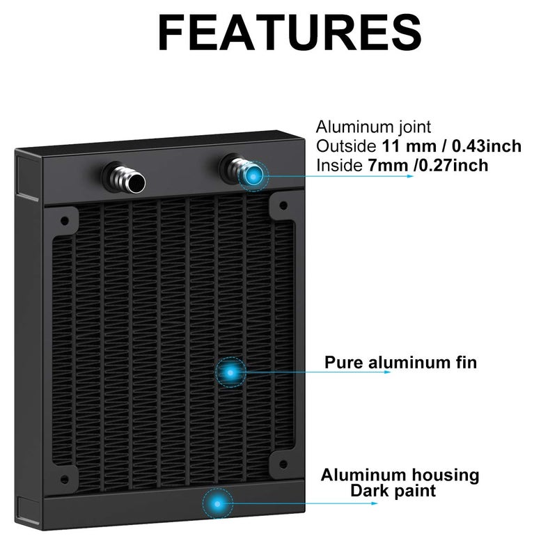 Clyxgs Water Cooling Radiator, 12 Pipe Aluminum Heat Exchanger Radiator with Tube for PC CPU Computer Water Cool System DC12V 120mm - Image 2
